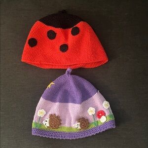 Colorful Knitted Beanies set of 2 - ladybug and hedgehog